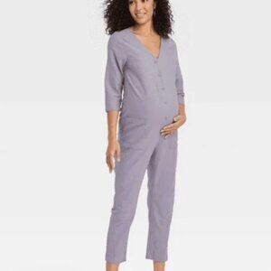 The Nines by Hatch Lavender Purple Maternity Jumpsuit 3/4 Sleeve Casual Comfy M